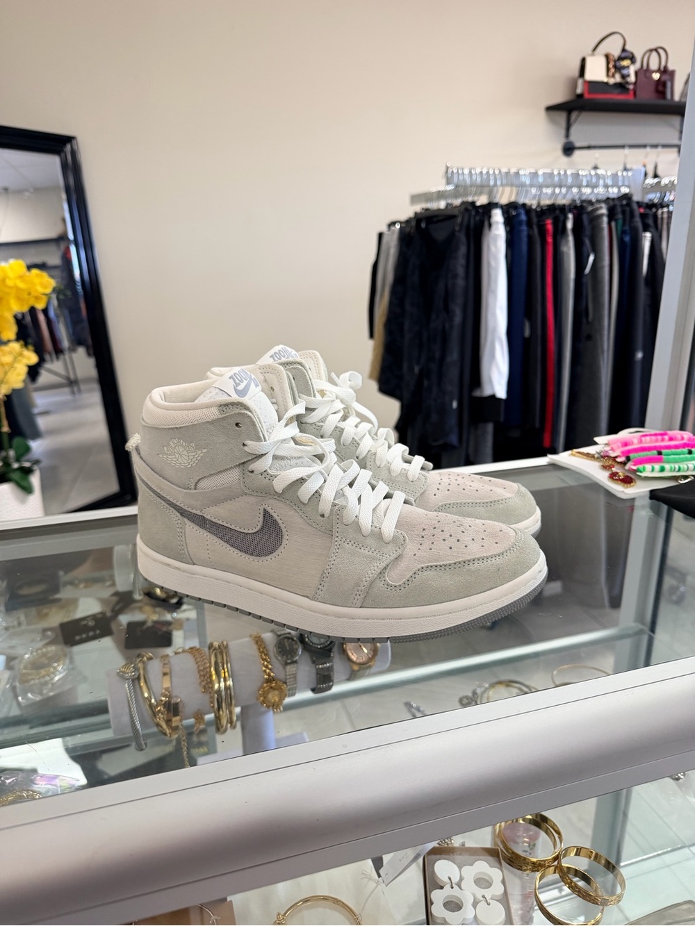 Women’s High-Top Suede Sneakers in Light Gray
